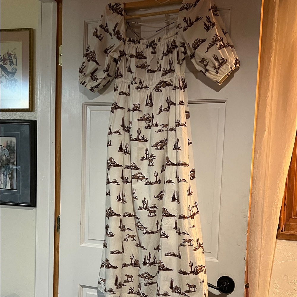 Mango Cream and Brown Long Sleeve Dress